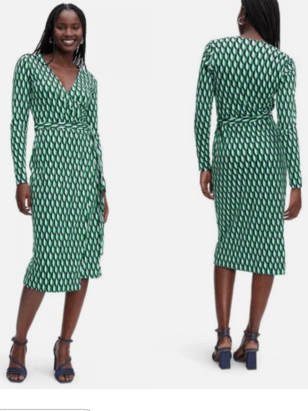 NEW DVF Target Long Sleeve Midi Arrow Geo Green Wrap Dress - Picture 3 of 6